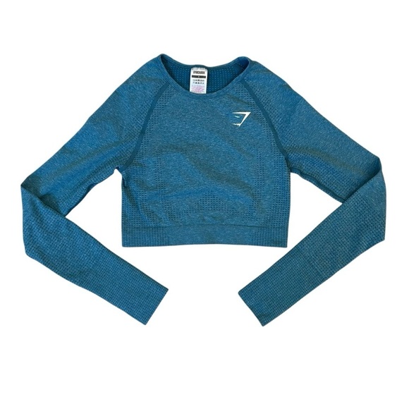 Gymshark Blue Long Sleeve Crop Athletic Top Small - Picture 1 of 10